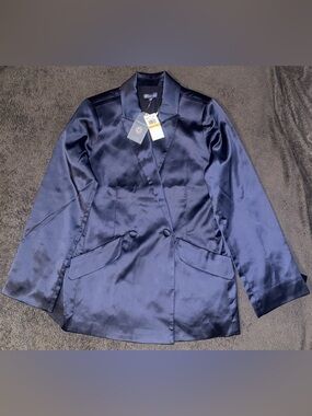 Democracy Women’s Navy Satin Double Button Blazer